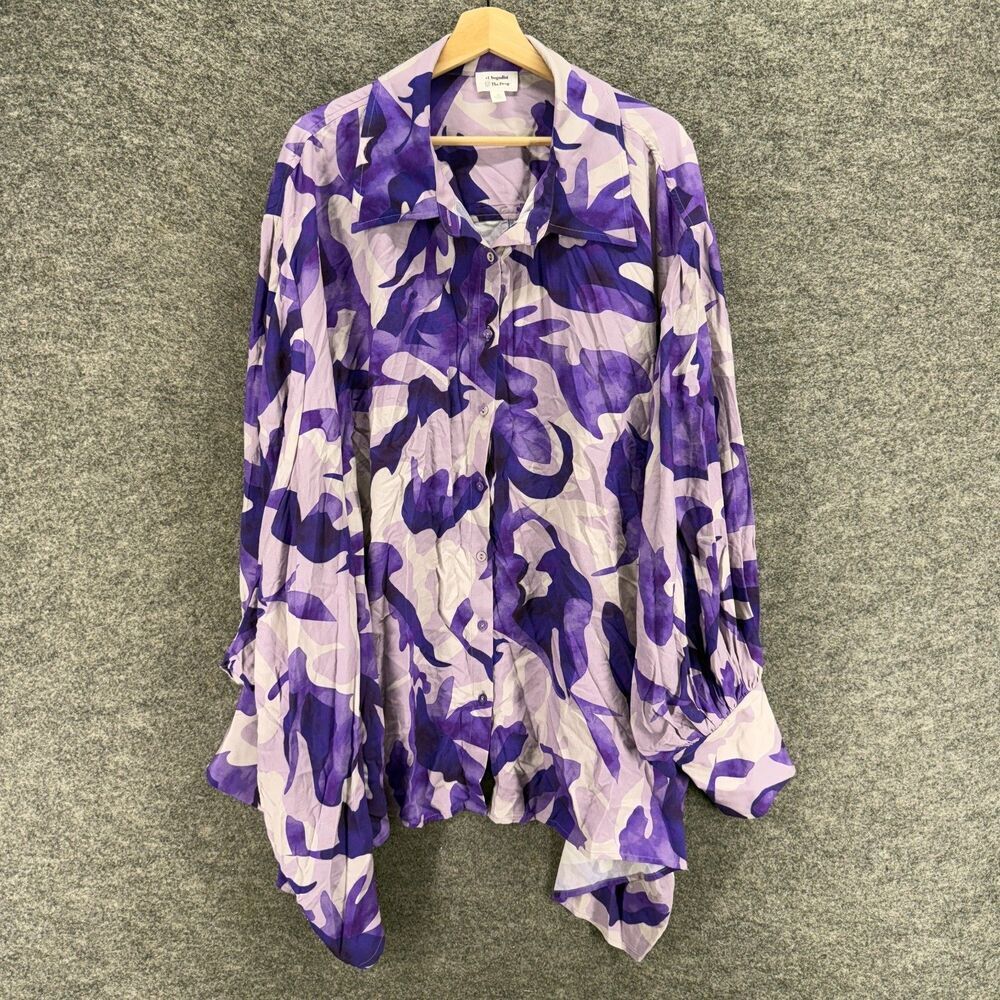 The Drop Shirt Women 3X Plus Purple Colorblock Button Up Collared Long Sleeve